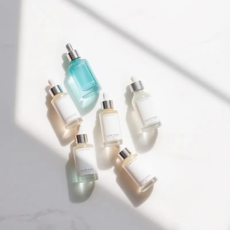 Case Aurea Skincare: linha de produtos em fundo marmorizado