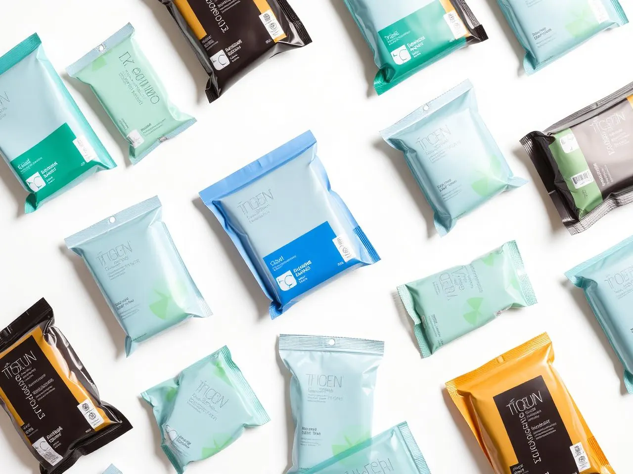 Grade de embalagens de produtos fotografadas em fundo branco padronizado