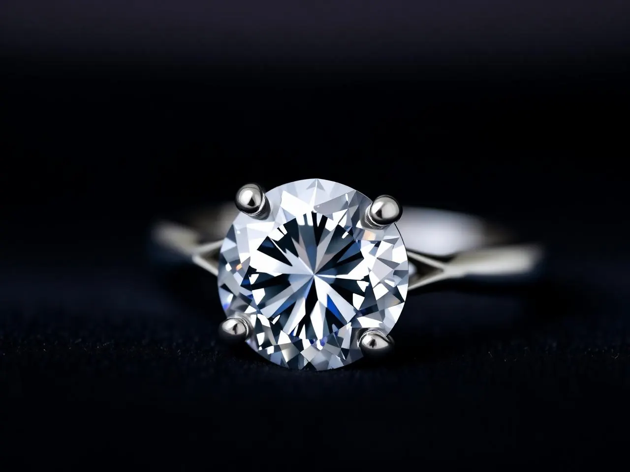 Macro de anel de diamante com cravação em destaque sobre veludo escuro